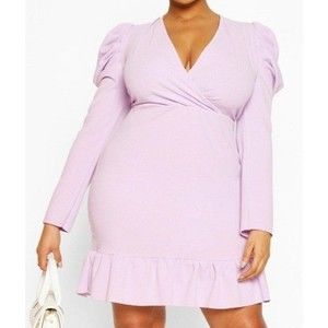 PLUS CREPE VOLUME SLEEVE RUFFLE HEM MINI DRESS